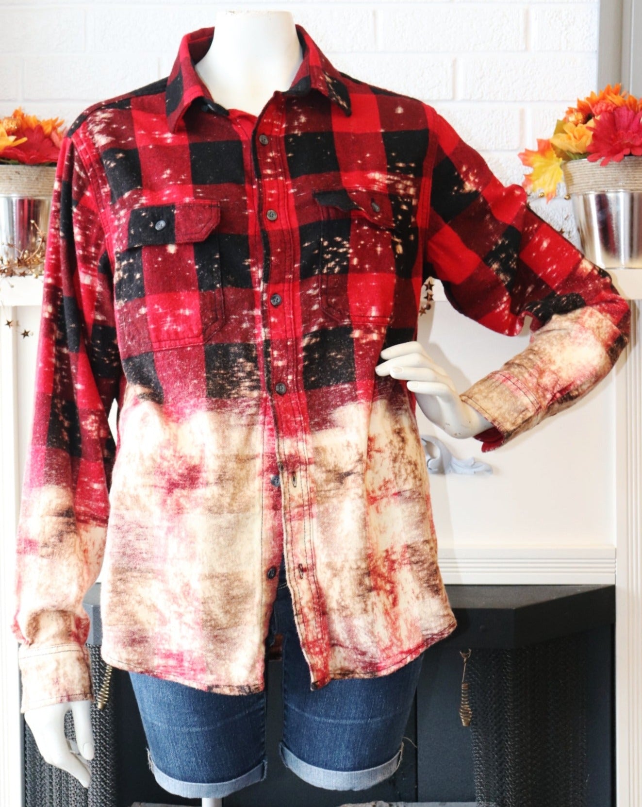 Bleached Red/Black Buffalo Flannel Shirt